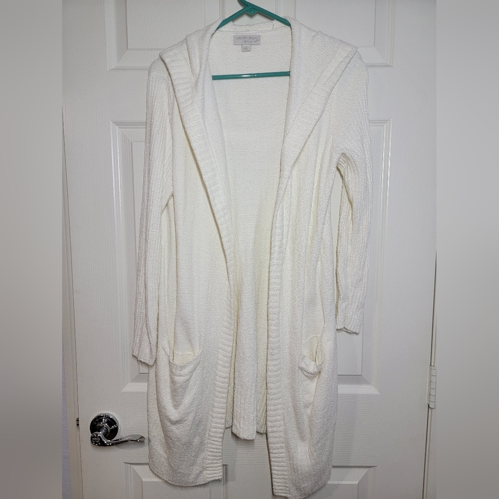 Barefoot Dreams White Cardigan Sweater with Ribbed Knit